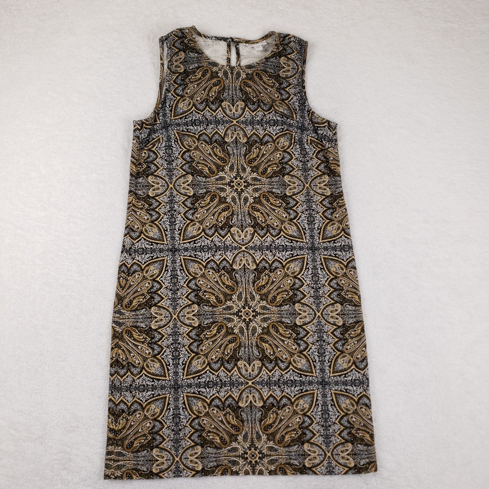 J. Jill Womens Paisley Medallion Shift Dress Sleeveless Black Gold S Boho